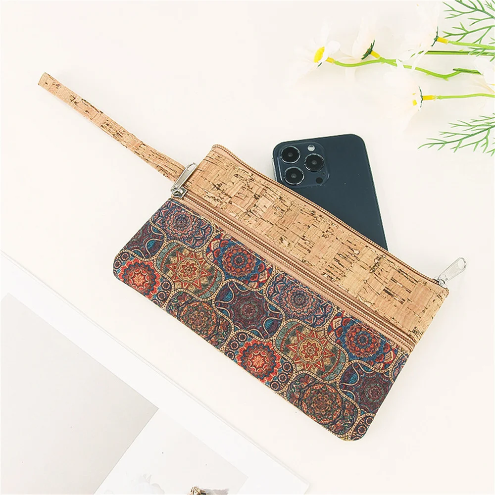 Zipper Coin Purse Secure Cork Print Portable Organizer Pouch Versatile Phone Pouch for Men - Image 6