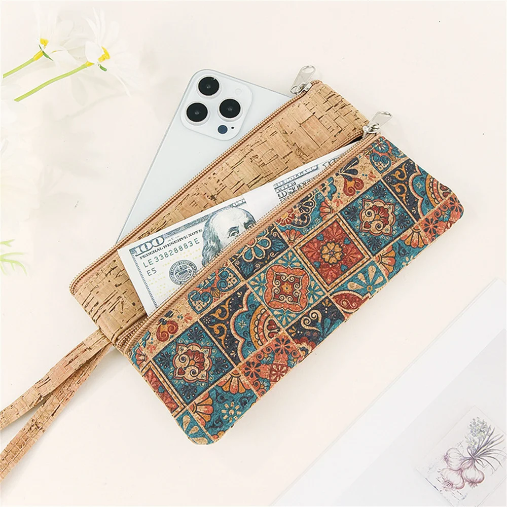 Zipper Coin Purse Secure Cork Print Portable Organizer Pouch Versatile Phone Pouch for Men - Image 5