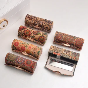 8pcs Small Bags Women Cork Leather Retro National Lipstick Holder Storage Bag With Mirror