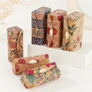 8pcs Small Bags Women Cork Leather Retro 1/2 Lipstick Holder Storage Bag With Mirror