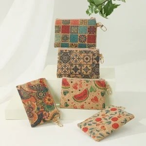 8pcs Coin Purses Oceans Floral Printing Cork Leather Square Short Wallet