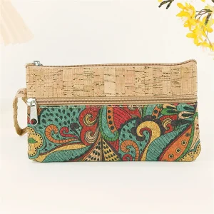 Zipper Coin Purse Secure Cork Print Portable Organizer Pouch Versatile Phone Pouch for Men