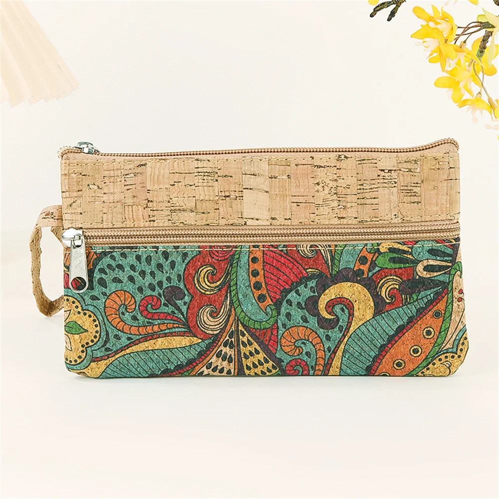 Zipper Coin Purse Secure Cork Print Portable Organizer Pouch Versatile Phone Pouch for Men