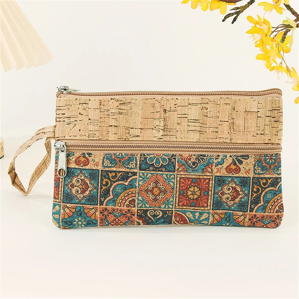 Zipper Coin Purse Secure Cork Print Portable Organizer Pouch Versatile Phone Pouch for Men - Image 2