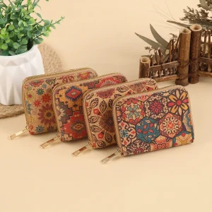 High-Capacity Card Holder Sustainable Printed Coin Purse Short Wallet Lightweight Pu Cork Wallet For Traveling Working Pocket