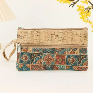 8pcs Makeup Bags Cork Leather National Printing Patchwork lIght Protable Clutch Bag
